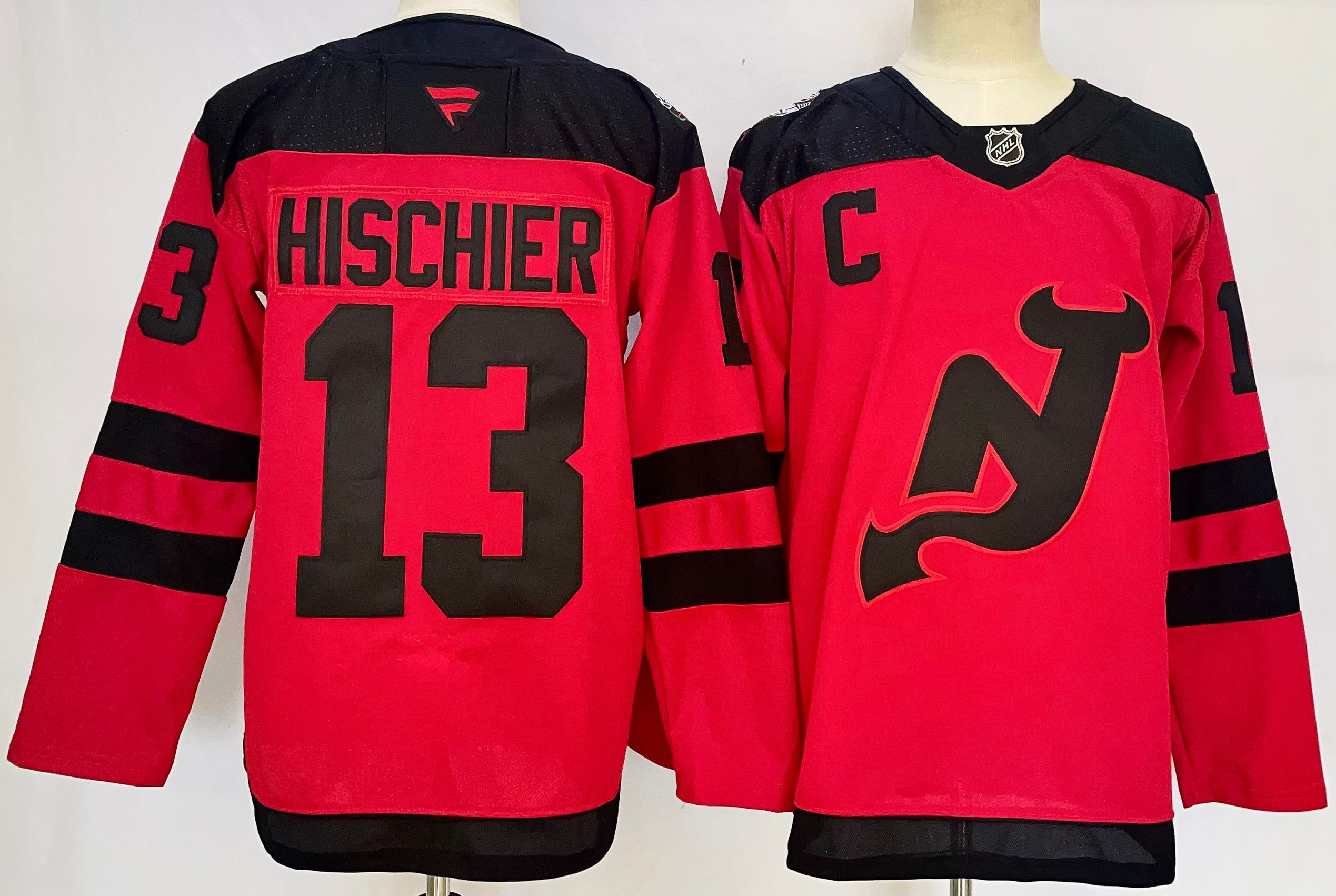 Men New Jersey Devils #13 Hischier Red 2025 Home Premier Player NHL Jersey